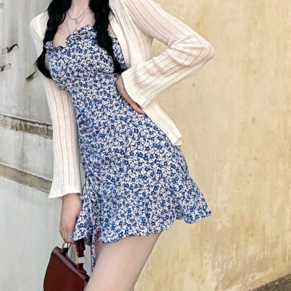 nwt blue floral mini dress french chic